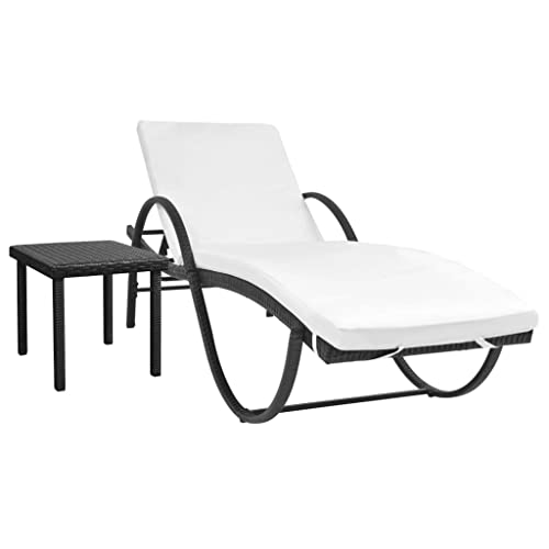 BUKSCYJS Patio Chaise lounges,Outside Lounge Chairs,Sun Lounger with Cushion & Table Poly Rattan Black,Bedroom Lounge Chair,Travel Beach Chair,Bedroom Lounge Chair