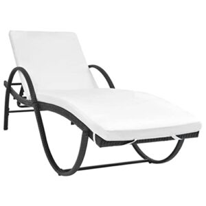 BUKSCYJS Patio Chaise lounges,Outside Lounge Chairs,Sun Lounger with Cushion & Table Poly Rattan Black,Bedroom Lounge Chair,Travel Beach Chair,Bedroom Lounge Chair