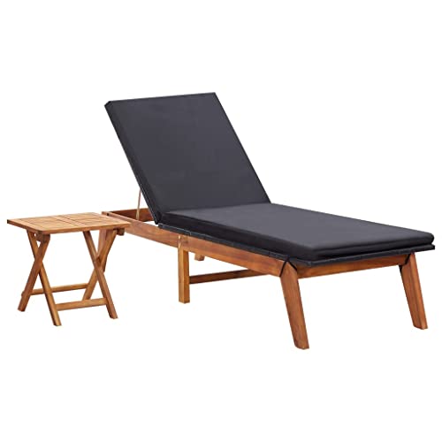 Folding Lounge Chair,Chaise lounges for Outside Patio,Sunbathing Chairs for Adults,Sun Lounger with Table Poly Rattan and Solid Acacia Wood,Lay Flat Beach Chair,Sunbathing Chairs for Adults