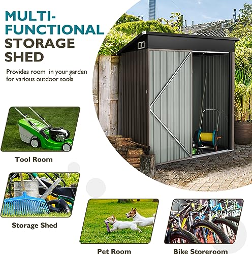 Breezestival Outdoor Storage Shed 5x3 FT, Utility Steel Tool Shed with Lockable Door and Air Vents, Galvanized Metal Shed for Garden Backyard Patio Lawn (5' x 3')