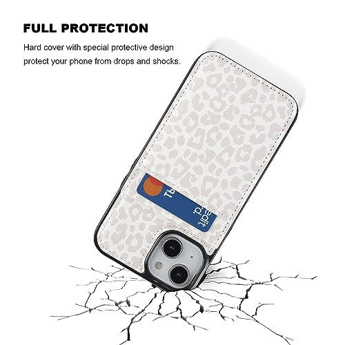 Vaburs Compatible with iPhone 13 and iPhone 14 Case Wallet with Credit Card Holder, White Leopard Cheetah Pattern Flip Premium PU Leather Magnetic Closure Shockproof Protective Cover 6.1"