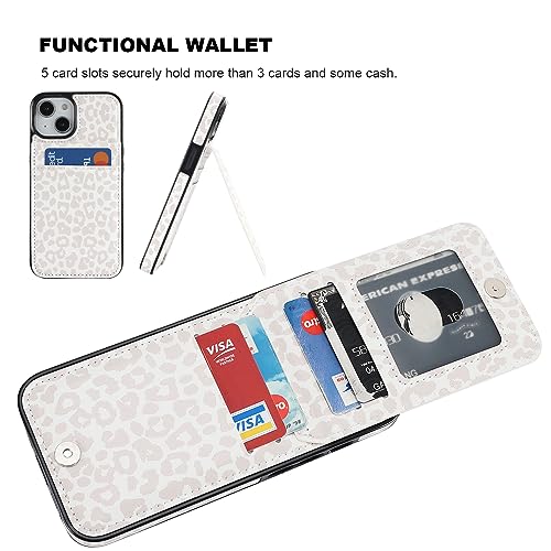 Vaburs Compatible with iPhone 13 and iPhone 14 Case Wallet with Credit Card Holder, White Leopard Cheetah Pattern Flip Premium PU Leather Magnetic Closure Shockproof Protective Cover 6.1"