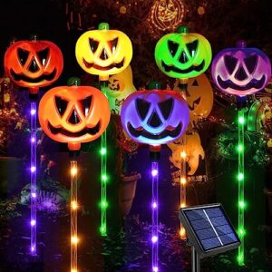 upgraded 6-pack solar halloween pumpkin garden stake lights for halloween decorations,solar halloween yard stake outdoor waterproof halloween lighted pumpkin lights for garden patio yard pathway grave