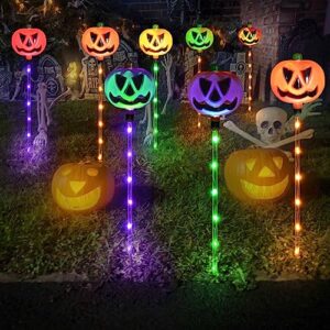 Upgraded 6-Pack Solar Halloween Pumpkin Garden Stake Lights for Halloween Decorations,Solar Halloween Yard Stake Outdoor Waterproof Halloween Lighted Pumpkin Lights for Garden Patio Yard Pathway Grave