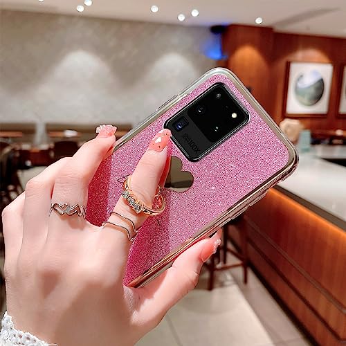 Easyscen Case for Samsung Galaxy S20 Ultra (6.9-inch) Girls Women Cute Luxury Glitter Shiny Sparkly Shell with Ring Stand Heart Slim Soft Shockproof Protective Phone Cover for Galaxy S20 Ultra - Pink