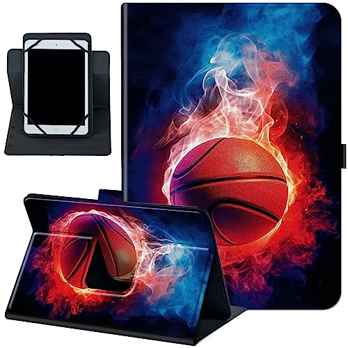 6 7 Inch Tablet Case,Universal Case for 6-7 Inch Tablet eReader,7" Kindle Series e-Reader Tablet Stand Folio Shell Cover with 360 Degree Rotatable Kickstand Multiple Viewing,Water Fire Basketballs