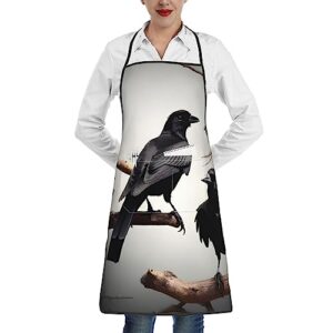 fresqa black crow birds on a branch aprons for women with pockets,waterproof durable cooking,kitchen,server,chef apron
