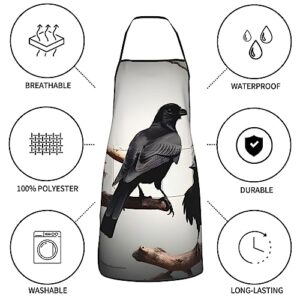 FRESQA Black Crow Birds On A Branch Aprons For Women With Pockets,Waterproof Durable Cooking,Kitchen,Server,Chef Apron