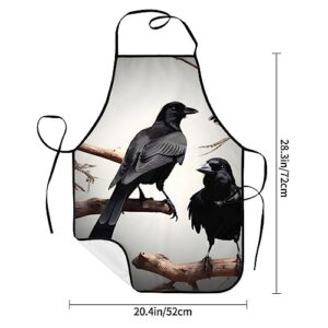 FRESQA Black Crow Birds On A Branch Aprons For Women With Pockets,Waterproof Durable Cooking,Kitchen,Server,Chef Apron