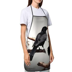 FRESQA Black Crow Birds On A Branch Aprons For Women With Pockets,Waterproof Durable Cooking,Kitchen,Server,Chef Apron