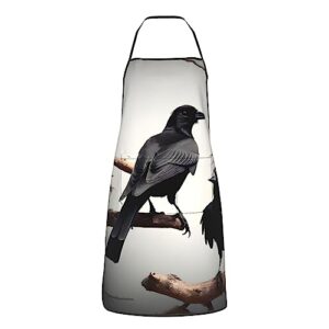 FRESQA Black Crow Birds On A Branch Aprons For Women With Pockets,Waterproof Durable Cooking,Kitchen,Server,Chef Apron