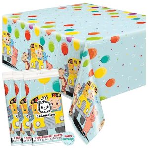 unique cocomelon birthday decorations - rectangular plastic table covers (pack of 3) and sticker
