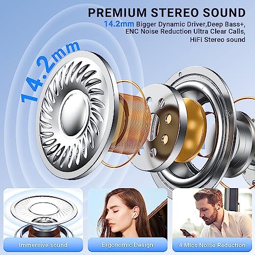 Wireless Headphones, Bluetooth 5.3 Sweat Resistant Earphones, Wireless Noise Cancelling Earbuds,Immersive Premium Sound Long Distance Connection Headset,Bluetooth Headphones for iPhone/Android