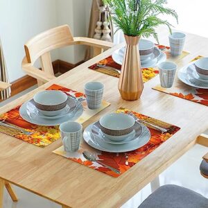 Pumpkin Placemats Set of 4 Fall Leaves Sunflowers Washable Non-Slip Heat Resistant 12×18 Inch Thick Linen Place Mats Autumn Harvest Thanksgiving Festival Decorative Fabric Table Mat for Dining Table