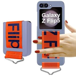 for galaxy z flip 5 case with strap, nylon hinge protection hard pc z flip 5 case with adjustable hand strap ring for women men, shockproof slim protective cover for samsung galaxy z flip 5 5g 2023