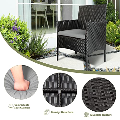 PAIQIAN 3 Pieces Patio PE Rattan Wicker Chairs with Table Outdoor Bistro Conversation Sets Garden Furniture for Yard Backyard Lawn Porch Poolside Balcony, Black/Grey