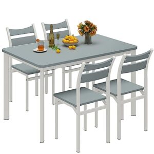 awqm dining table set for 4, 5 piece kitchen table and chairs set for 4 people, modern wooden dining table with backrest chair for dining room kitchen breakfast nook, grey