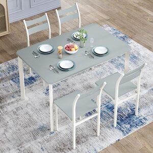 AWQM Dining Table Set for 4, 5 Piece Kitchen Table and Chairs Set for 4 People, Modern Wooden Dining Table with Backrest Chair for Dining Room Kitchen Breakfast Nook, Grey