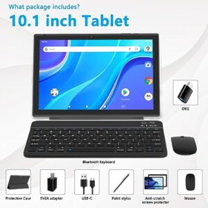 2023 Newest Android 13 Tablet 10 Inch, 12GB RAM 128GB ROM/1TB Expandable Tablet PC, 2 in 1 Tablets with Keyboard, Quad-Core 2.0GHz CPU HD Screen, Google Certified 5G WiFi 6 BT 5.0, 8MP Camera Tableta