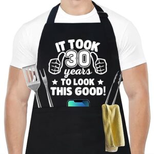 30th birthday gifts for men women, 1993 happy 30th birthday gift ideas, 30th chef aprons for men with 3 pockets, funny cooking aprons for 30 years old men, women, husband, wife, son, daughter, friend