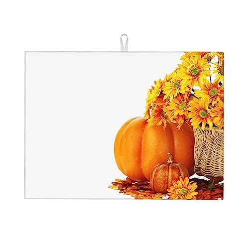 Autumn Pumpkins Sunflowers Absorbent Microfiber Dish Drying Mat Microfiber Quick Dry Pad for Kitchen Counter Coffee Bar Washing Dishes 18x24in