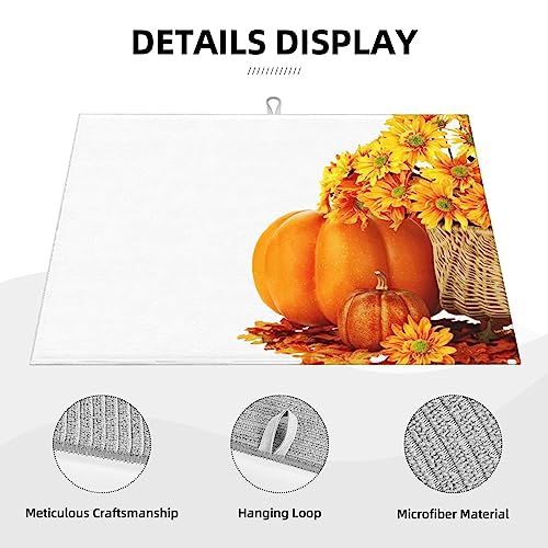 Autumn Pumpkins Sunflowers Absorbent Microfiber Dish Drying Mat Microfiber Quick Dry Pad for Kitchen Counter Coffee Bar Washing Dishes 18x24in