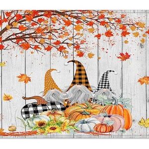 Fall Gnome Shower Curtain Thanksgiving Harvest Pumpkin Sunflower and Autumn Maple Leaf Shower Curtain Farmhouse Vintage Fabric Shower Curtain Set for Bathroom with Bath Mat and Hooks,72x72 inches