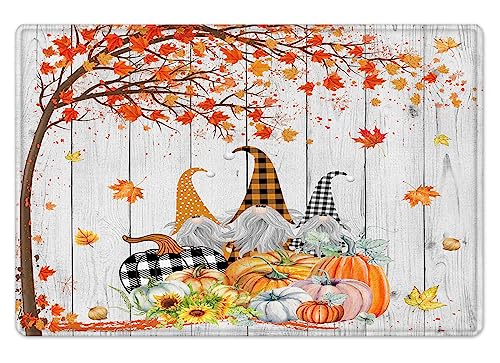 Fall Gnome Shower Curtain Thanksgiving Harvest Pumpkin Sunflower and Autumn Maple Leaf Shower Curtain Farmhouse Vintage Fabric Shower Curtain Set for Bathroom with Bath Mat and Hooks,72x72 inches