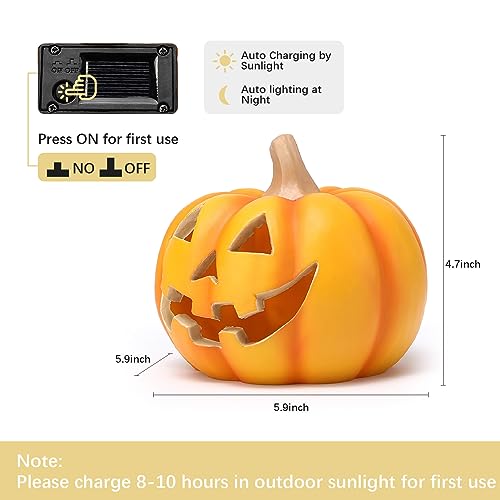 WONDHOME Halloween Pumpkin Decorations Jack-O-Lantern Halloween Decorations Waterproof Solar Pumpkin Lights Garden Statues Outdoor Halloween Decor for Outside Yard Lawn Patio Porch(Round Pumpkin)