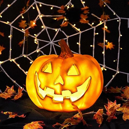 WONDHOME Halloween Pumpkin Decorations Jack-O-Lantern Halloween Decorations Waterproof Solar Pumpkin Lights Garden Statues Outdoor Halloween Decor for Outside Yard Lawn Patio Porch(Round Pumpkin)