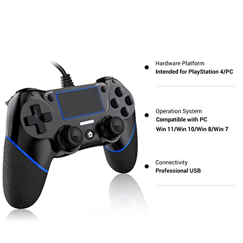 DIANVEN Wired Controller for PS4 Controller Wired for Sony Playstation 4/Pro/Slim and PC Windows 11/10/8/7 with Double Vibration and Motion Motors, Wired PC Controller for PS4 Remote