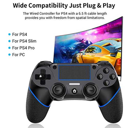 DIANVEN Wired Controller for PS4 Controller Wired for Sony Playstation 4/Pro/Slim and PC Windows 11/10/8/7 with Double Vibration and Motion Motors, Wired PC Controller for PS4 Remote