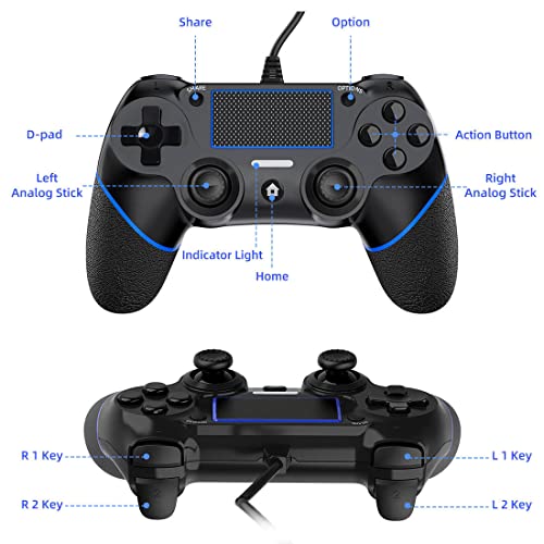 DIANVEN Wired Controller for PS4 Controller Wired for Sony Playstation 4/Pro/Slim and PC Windows 11/10/8/7 with Double Vibration and Motion Motors, Wired PC Controller for PS4 Remote