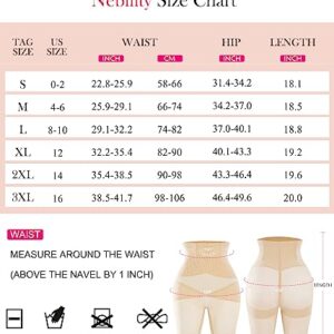 Nebility Women Butt Lifter Shapewear Hi-Waist Double Tummy Control Panty Waist Trainer Body Shaper (L, Beige-Mid Thigh)