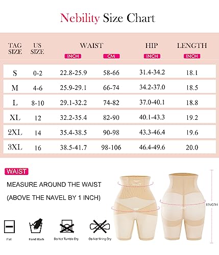 Nebility Women Butt Lifter Shapewear Hi-Waist Double Tummy Control Panty Waist Trainer Body Shaper (L, Beige-Mid Thigh)