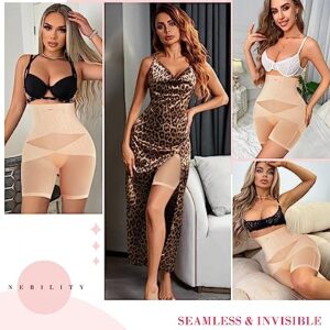 Nebility Women Butt Lifter Shapewear Hi-Waist Double Tummy Control Panty Waist Trainer Body Shaper (L, Beige-Mid Thigh)