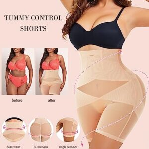 Nebility Women Butt Lifter Shapewear Hi-Waist Double Tummy Control Panty Waist Trainer Body Shaper (L, Beige-Mid Thigh)