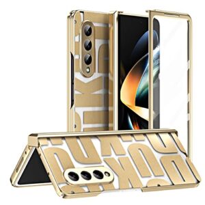 compatible with galaxy z fold 4 case with built-in screen protector | hinge protection | full body ultra-thin anti-scratches shockproof protective phone cover for samsung galaxy z fold4, gold