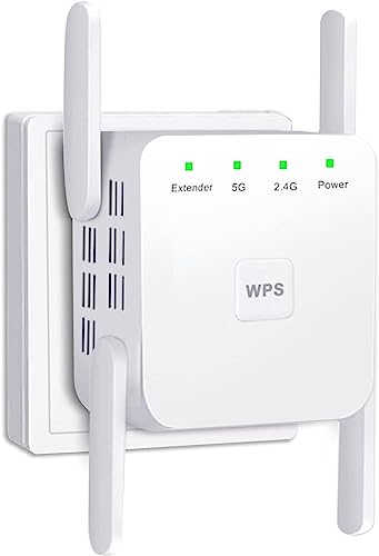 WiFi Extender, 5G 1200Mbps Dual Band WiFi Extenders Signal Booster for Home, Device Servers WiFi Booster Covers Up to 7000 Sq.ft and 20 Devices, 1200Mbps Wireless Signal Repeater with Ethernet (White)