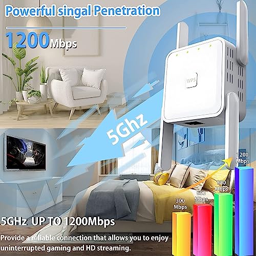 WiFi Extender, 5G 1200Mbps Dual Band WiFi Extenders Signal Booster for Home, Device Servers WiFi Booster Covers Up to 7000 Sq.ft and 20 Devices, 1200Mbps Wireless Signal Repeater with Ethernet (White)