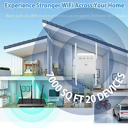 WiFi Extender, 5G 1200Mbps Dual Band WiFi Extenders Signal Booster for Home, Device Servers WiFi Booster Covers Up to 7000 Sq.ft and 20 Devices, 1200Mbps Wireless Signal Repeater with Ethernet (White)