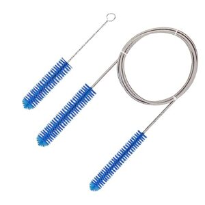 cpap tube cleaning brush, hose brush, 7 ft, stainless steel, with mask brush, for universal hose diameters 19mm and 15mm (blue)