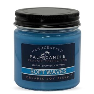 sea salt soy scented candle exquisite aromatherapy in a glass jar premium essential oils 7 ounces long-lasting burn time (soft waves)