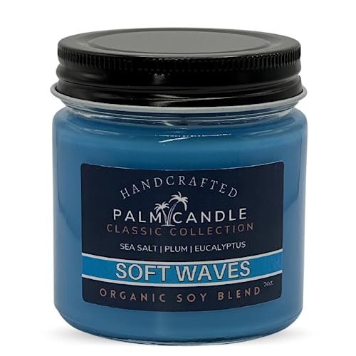 Sea Salt Soy Scented Candle Exquisite Aromatherapy in a Glass Jar Premium Essential Oils 7 Ounces Long-Lasting Burn Time (Soft Waves)