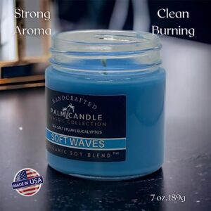 Sea Salt Soy Scented Candle Exquisite Aromatherapy in a Glass Jar Premium Essential Oils 7 Ounces Long-Lasting Burn Time (Soft Waves)