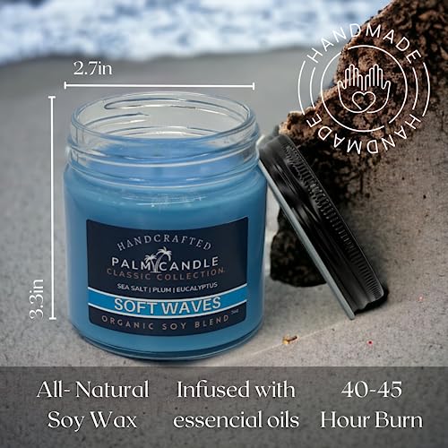 Sea Salt Soy Scented Candle Exquisite Aromatherapy in a Glass Jar Premium Essential Oils 7 Ounces Long-Lasting Burn Time (Soft Waves)