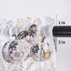 Chiffon Window Valance Kitchen Curtains Fall Thanksgiving Pumpkin Gold Foil,Rod Pocket Tier Curtain Light Filter Panel,Farm Floral Golden Leaf White Windows Valances Drapes for Bedroom 54x18In