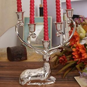 Candelabra Metal Candle Stand Deer Sculpture Candle Holders 5 Arms Candelabra Decorative Candlestick Holder