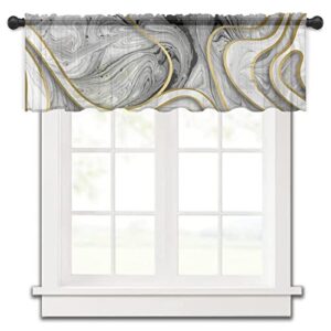 Chees D Zone Chiffon Window Valance Kitchen Curtains White Gray Abstract Marble,Rod Pocket Tier Curtain Light Filter Panel,Gold Foil Line Art Windows Valances Drapes for Bedroom,Bathroom 54x18In