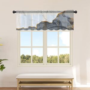 chiffon window valance kitchen curtains grey white marble crack,rod pocket tier curtain light filter panel,gold foil lines abstract art windows valances drapes for bedroom,bathroom 54x18in